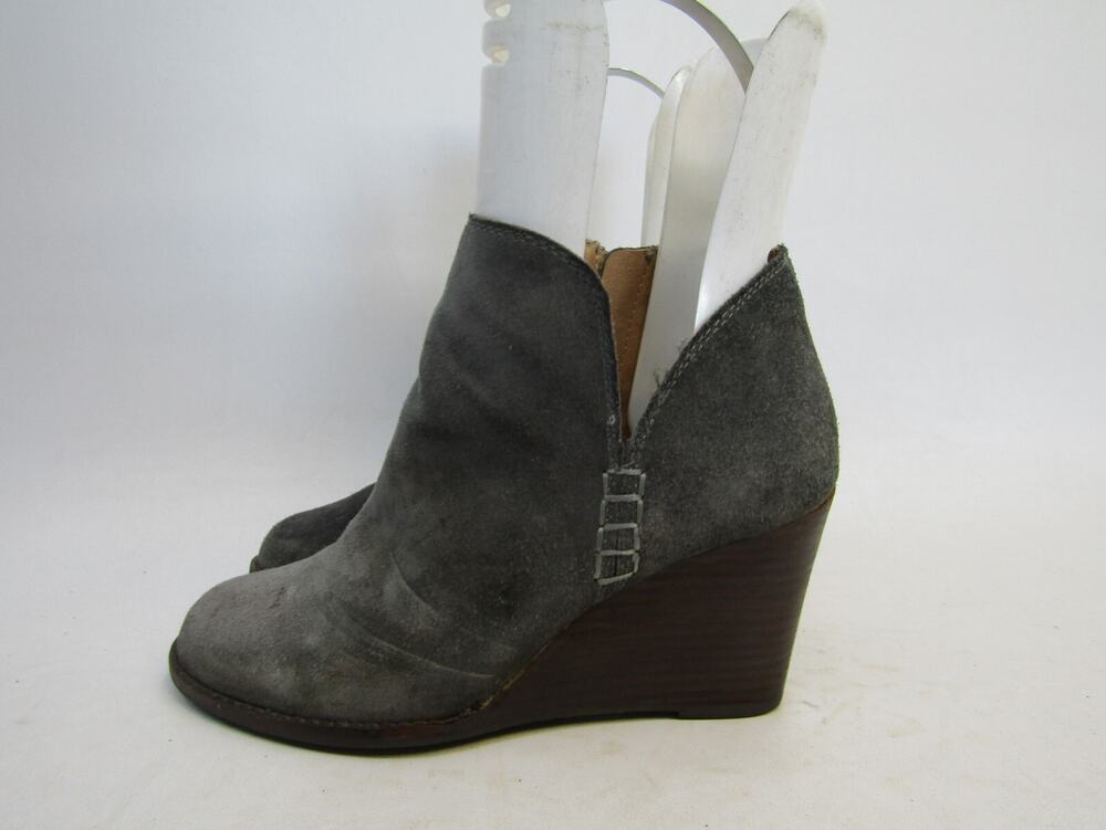 Lucky Brand Womens Size 8 M Gray Suede Zip Wedge Ankle Fashion Boots Bootie